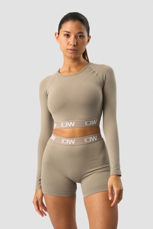 ICANIWILL - Define Seamless Logo Long Sleeve Crop Top Taupe - Oberteile - Damen - ICIW