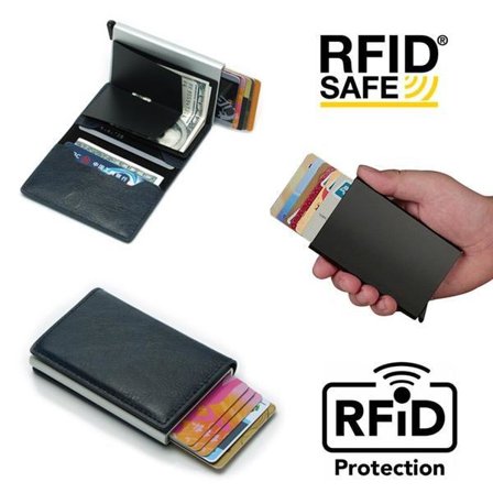 PopUp Smart Kortholder Skyder 8 Kort Ud RFID-NFC Sikker!! Sort Sort