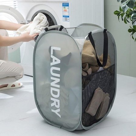 Sammenklappelig vasketøjskurv i net, praktisk tøjopbevaring til hjemmet, rejser og kollegieværelse_TF_TF