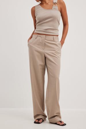 NA-KD Classic Pantalon de tailleur en tissu mélangé à taille mi-haute - Pantalon cigarette - Beige - EU 42
