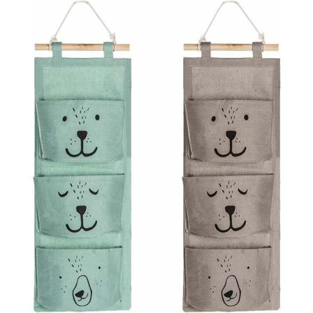 2 st hängande förvaringsväskor med 3 fickor, vävda av canvas, vattentät förvaringsväska för fjärrkontroll, glasögon, smycken, post, nycklar (grå, grön