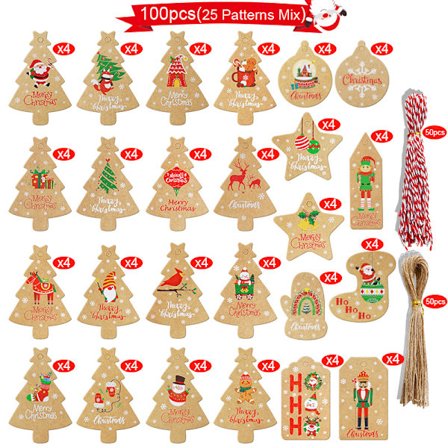Julegavemerker 100 stk Julemerker for gave med 2 Tw