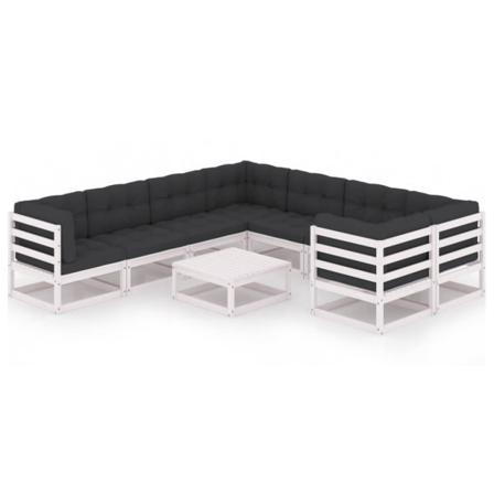 Vidaxl Loungegrupp Med Dynor 9 Delar Vit Massiv Furu Vit