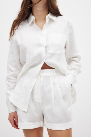 NA-KD Classic Linen Folded Shorts - Sommersæt - Hvid - EU 40