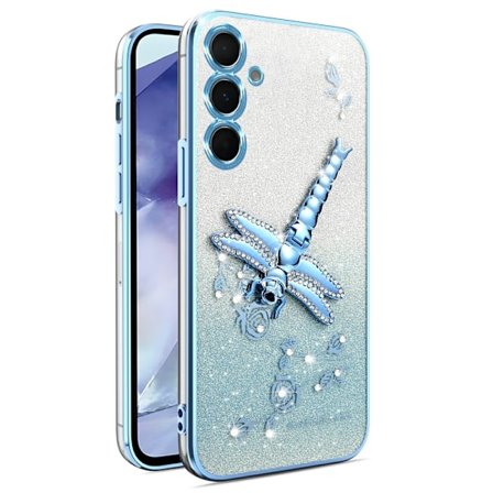 SKALO Samsung S25 KADEM Dragonfly Glitter Suojakuori - Sininen