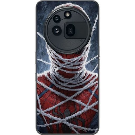 Nothing Phone (3a) Pro Genomskinligt Skal Spider-Man täckt av täta nätlager i dramatisk närbild som framhäver maskens struktur och intensitet i e
