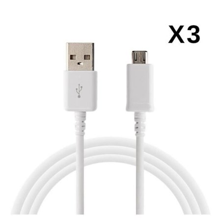 [Kompatible Huawei Y5-Y6-Y7-2017-2018] Lot 3 Kabler USB Oplader Hvid Micro USB 1 Meter [Phonillico ]