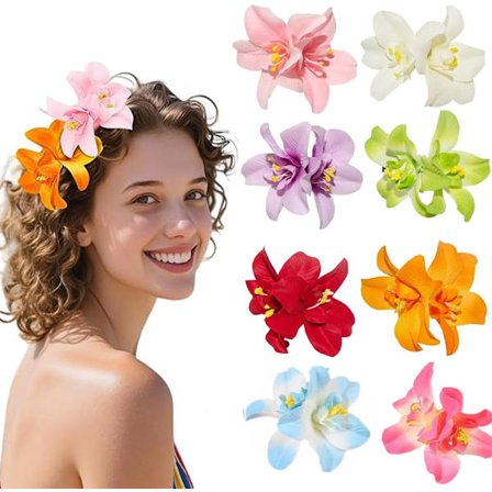 ING 8-pack med hårspännen med blommor - Hårspännen för kvinnor - Hårspännen med hawaiianska blommor - Hårspännen med konstgjorda blommor - 