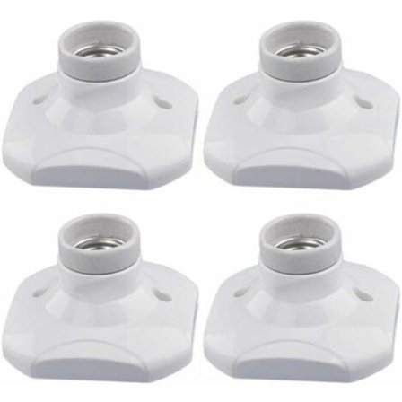 E27 LED-pæreholder, E27-porselensholder og plastbase, E27-veggkontakt, hvit E27-kontakt med ring for inngangsparti/taklampe/balkonglys, 4-pakning