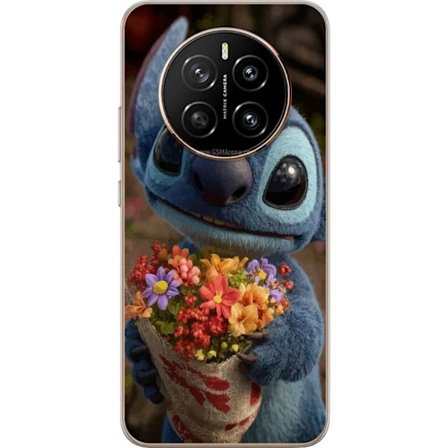 Kompatibel Mobilcover til Honor Honor Magic7 Sød blå figur med store øjne, der holder en farverig buket i en varm og kær stil