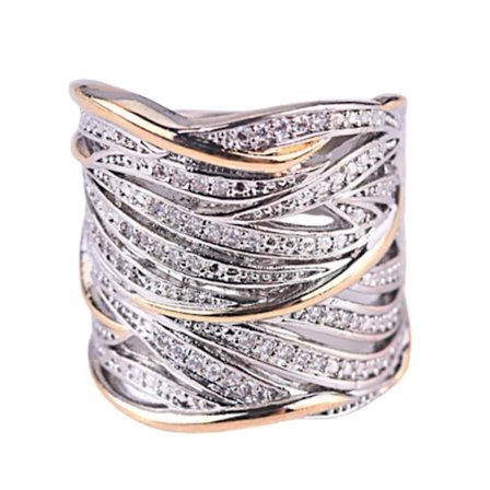 Dam tvåfärgad strass inlagd crossover flerskikts finger ring fest smycken