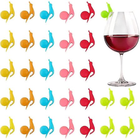 30 stk. glasmarkører, silikonesnegle teposeholder, genanvendelig vinglasmarkør til hjem, bar, fest (6 farver)