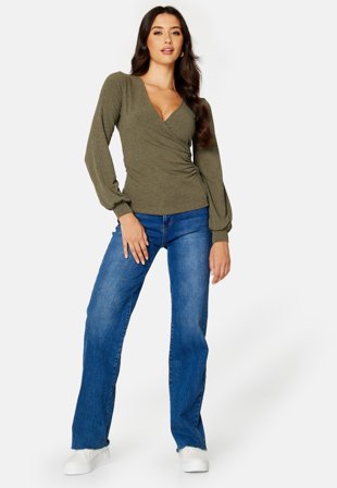 Happy Holly Simona rib wrap top Green Klær