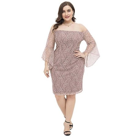 Dam Off Shoulder Pennklänning Blommig Spets Kväll Fest Bröllop Plus Size