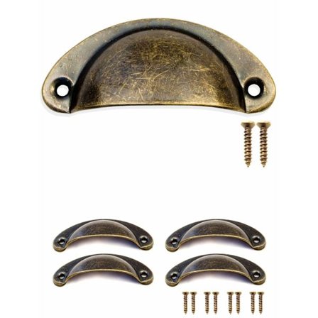 4x Antik Dragskålsgreb Bronze Jern Design, Greb til Skuffer Skabe, Døre, Buffeter, Kister, Kommoder, 80 x 36 mm Inkluderer 8 Skruer