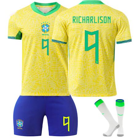 2425 Brasil Fotballdrakt Nr. 10 Neymar 7 Vinicius 9 Charlison Fotballdraktsett for Voksne og Barn No.9 RICHARLISON 20