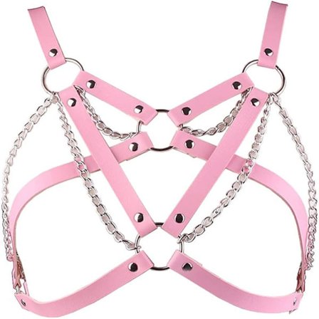 Dame Kunstlæder Brystsele Punk Seler PU Bælte Metal Kæde Bur BH Gotisk Mode Toppe Pink