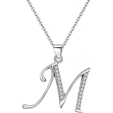 26 bokstäver alfabet berlock halsband 925 sterling silver kubisk zirkonia initial halsband med 18" presenter till kvinnor flickor