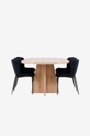 Venture Home - Bootcut spisebord med Modesto spisestol - Svart - Spisegruppe 6 personer - Fra Homeroom