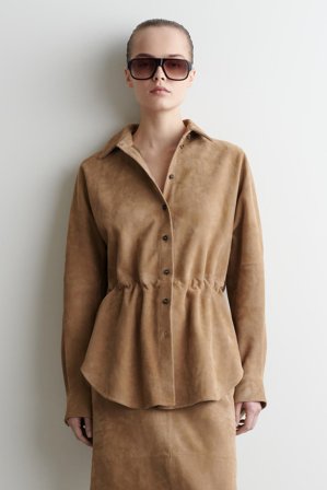 COS Women's Skjorta I Mocka Med Dragsko in Beige