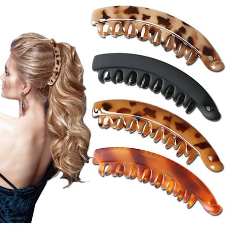 4 hårklemmer - velegnet til kvinder med tyndt til tykt hår (brun, creme, kulsort og skildpadde).
