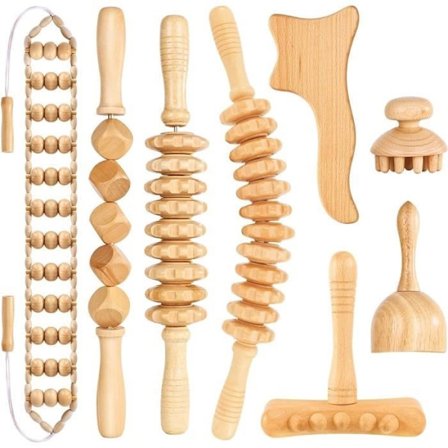 8 Træterapi Massage Ruller til Kropsskulpturering, Lymfedrænage, Muskel Smertelindring