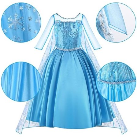 Elsa Prinsesse Kostyme, Elsa kjole, Prinsessekjole for jenter, Deluxe glitrende kappe fancy kjole for Halloween jul bursdagsfest kostyme,