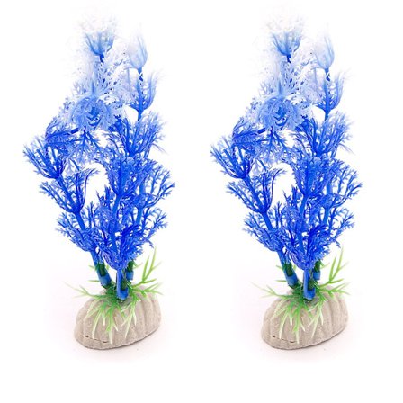 2-pack Akvarieväxt / inredning akvarium Konstgjord - Blå/Vit