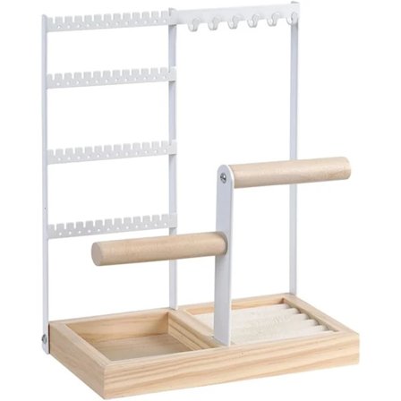 Smykkestativ, 4-lags øreringeholder Smykkeorganisator med træringbakke til halskæder øreringe armbånd ringe