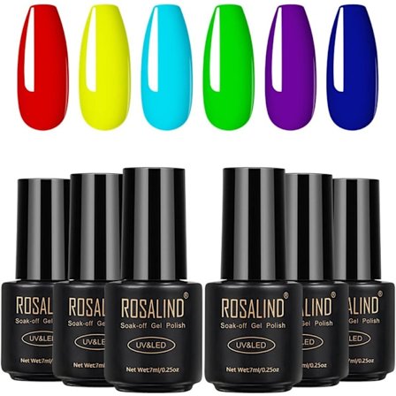 UV Nail Polish, 6 Colors Shellac Nail Polish Red Yellow Green Blue Violet Gel Nail Polish Set