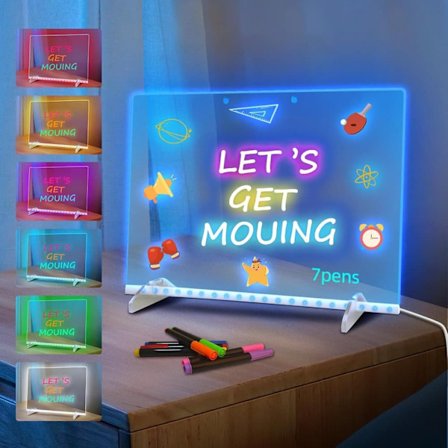 LED-ritbord med 7 färger - 35x25 cm akryl whiteboard - Glow Doodle-present