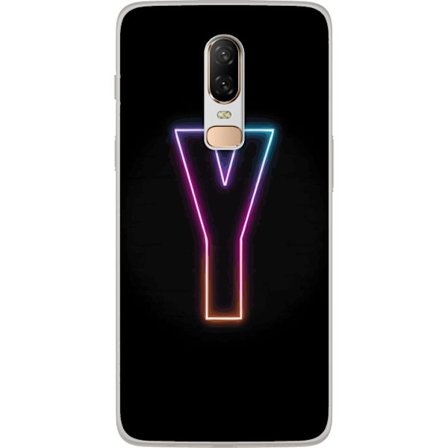 Kompatibel Mobilcover til OnePlus OnePlus 6 Minimalistisk neonbogstav Y i farveskiftende lys mod sort baggrund