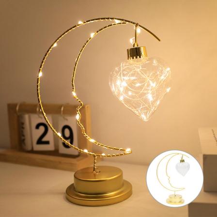 Julepynt med LED-lys, smidd jernmåne, innendørs dekorasjon, liten nattlampe Warm White Love