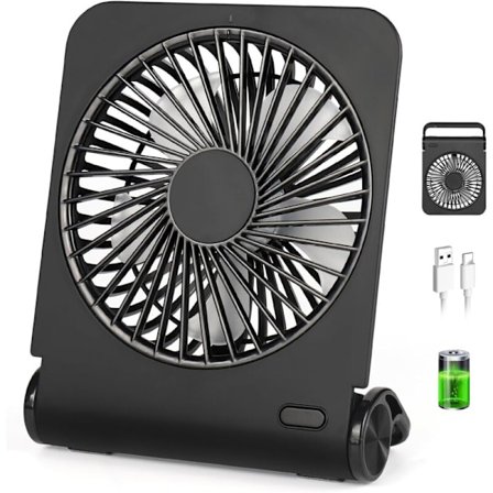 Bordbordventilator, 3 Hastigheder USB-Ventilator, 2500 mAh Stille Lille Ventilator, Bærbar Ventilator, Sort