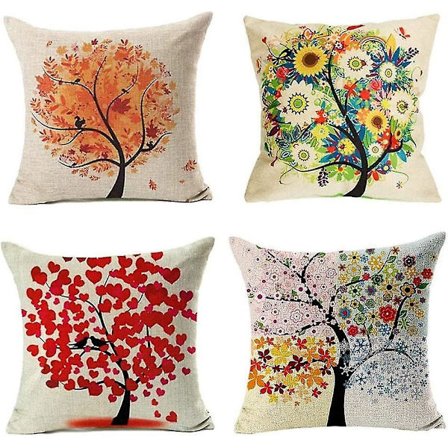 Tyynynpäällinen, 4 kpl setti, Neljä Vuodenaikaa Puu Tyynynpäällinen Neliömäinen Koti Sohva Tyyny Lahja
