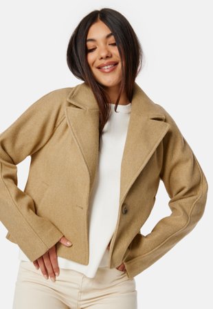 VILA - Solo L/S Short Button Jacket - Cornstalk - Kläder - - Bubbleroom