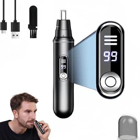 Nesehårstrimmer - LED-skjerm - Dobbelt blad - Vaskbar - Egnet for nese- og ørehår - svart