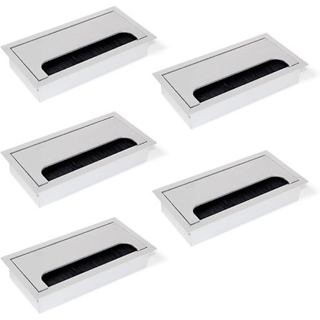 Firkantet Kabelgennemføringsdæksel 160x80mm til Indbygning i Skrivebord, Kabelorganisator til Møbler, Mat Anodiseret Aluminium, Sæt med 5