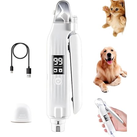 2-i-1 Pet Negleklipper - Med LED-lys og Display, Sprutbeskyttelse