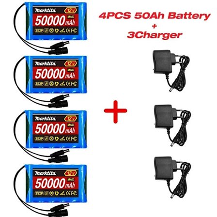 12V 50000mah Lithium batteripakke Kapacitet DC 12,6V 50Ah CCTV kamera skærm, fiskelys, xenon lampe, højttalere med oplader