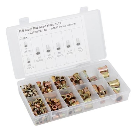 165 kpl litteitä niittimuttereita hiiliteräksestä M3/4/5/6/8/10/12 Sekalaisia sisämuttereita