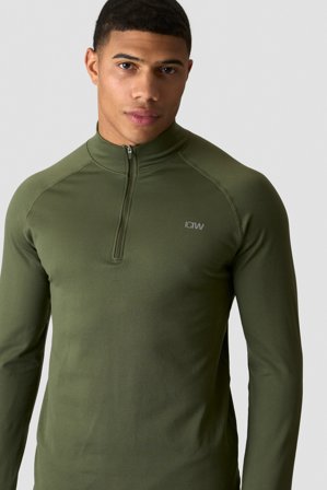 ICANIWILL - Essential 1/4 Zip Thermal Seamless Long Sleeve Dark Khaki Green - Langærmet - Herrer - Træningstøj fra ICIW