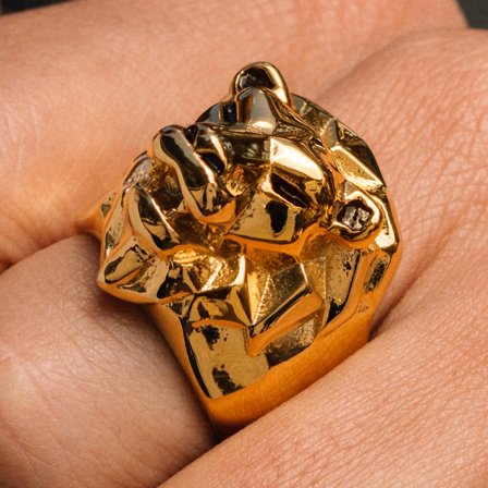 Bague dorée à tête de lion Mack pour hommes - Bagues en acier