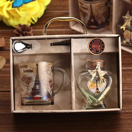 Järntorn Hjärtsformad Flaska Mousserande Önskeflaska Set Presentförpackning med Notis Drivande Flaska Par Önskeflaska Present