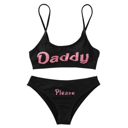 Womens Bikinis exy Lingerie et wimsuit Yes Daddy Letter Mini Camisole Bra Tops & Briefs Underwear Woman Anime Cosplay Kostume Beige S