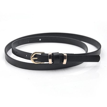 Tunna bälten PU-läder tunt midjebälte med guldspänne skinny bälten för kvinnor (svart)
