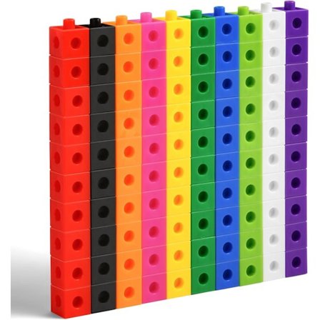 100 stk. Koblingskuber med 10 farger, Matte-kuber for tidlig læring og matematikk, Magiske tallblokker, Tallblokksett for skole og hjem - 2CM