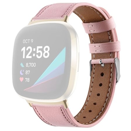 Klockarmband i äkta läder Fitbit Sense 2 / Versa 4 - Rosa