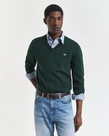 GANT Herren Klassischer V-Neck Pullover aus Baumwolle (XXL)