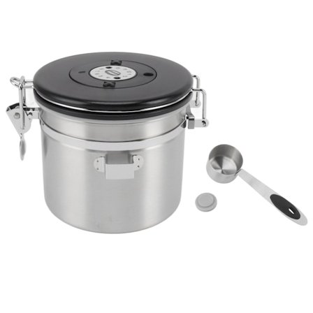 Ilmatiivis kahvipurkki 1,2 l 304 ruostumattomasta teräksestä valmistettu kahvipapusäiliö teräslusikalla teelle, jauhoille, muroille, sokerille, hopea